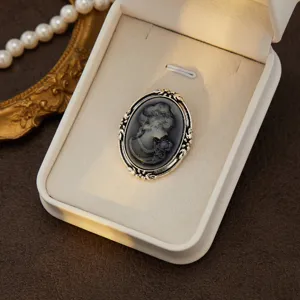 Vintage cameo brooch for women, elegant Victorian style portrait pin, classy jewelry gift.