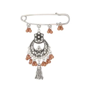 Boheme Strass Quasten Sicherheitsnadel Brosche Detail, ethnischer Silber Metallschmuck