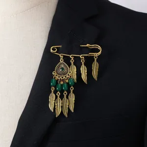 Bohemian Retro Alloy Feather Tassel Brooch Pin Elegant Geometric Clothing Accessories Jewelry Gift For Women