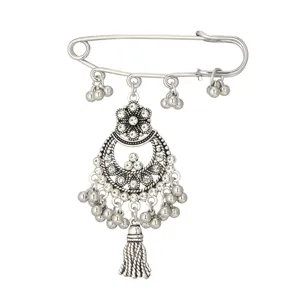 Retro boehmischer langer Quasten Brosche ethnische Stil Sicherheitsnadel Strass Schmuck Accessoire