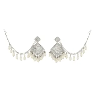 Vintage ethnic silver-tone hollow-carved earrings with delicate beaded tassel chains.
