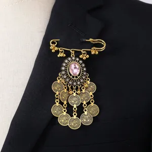 Broche de Borla Bohemio Vintage Aleación Diamante de Imitación Gema Alfiler de Seguridad Retro Moda Ropa Joyería Accesorios Para Mujeres