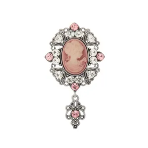 Vintage medieval cameo brooch crystal rhinestone pin retro court style fashion jewelry accessory