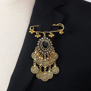 Broche de borla estilo bohemio vintage para mujer, joyería de moda tono oro antiguo vista detalle