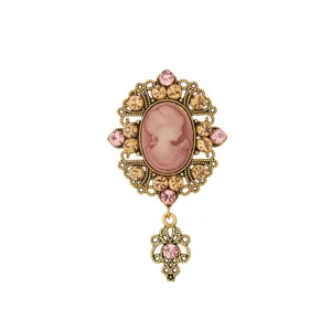 Vintage medieval cameo brooch crystal rhinestone court style lapel pin exquisite jewelry