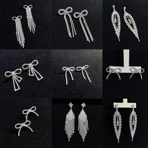 Elegante Strass Schleife Quaste Ohrringe, Luxus Design glitzernde Kristall Ohrhänger Damen.