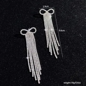 Elegante Strass Schleife Quaste Ohrringe, glitzernde Kristall lange Ohrringe für Damen.