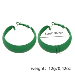 Green chunky hoop earrings for women, minimalist painted metal circle earrings details.