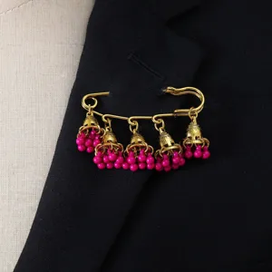 Vintage French Court Bohemian Bell Tassel Brooch Alloy Safety Pin Suit Coat Collar Jewelry Accessory For Women