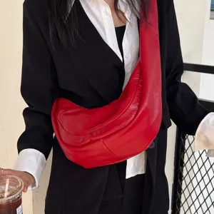 Sac porté épaule en cuir souple rouge sac bandoulière vintage décontracté grande capacité