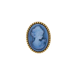 Vintage blue cameo brooch elegant court style lapel pin gold beaded frame accessory