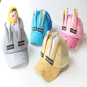 Süße Kinder Mesh Baseballcap mit Hasenohren und Sternenmuster, atmungsaktiver Sommer Sonnenhut.