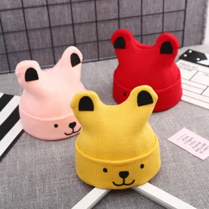 Cute baby knit beanie with bear ears, warm winter cap for infant boys and girls toddlers.