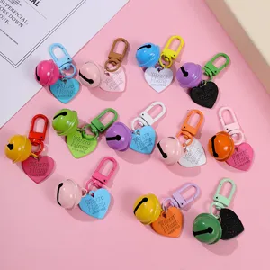 Cute Painted Metal Heart Bell Keychain Pendant For Women Bag Phone Case Car Key Hanging Ornament Fashion Accessories
