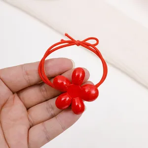 Red acrylic flower hair tie double layer knotted elastic hair rope cute pony tail holder