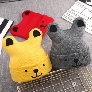 Cute baby knit bear ear hat autumn winter warm wool hat for newborn infant toddlers boys and girls