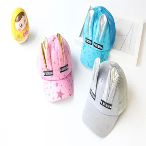 Kinder atmungsaktive Mesh Baseballcap mit süßen Hasenohren und Sternenmuster, Sommersonnenhut.