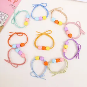 Kids Cute Candy Color Geometric Resin Beads Hair Ties Sweet Fresh Elastic Rubber Hair Ropes Daily Hair Accessories