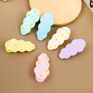 Cute pastel cloud hair clips set, glossy mini children hairpin with colorful polka dots.