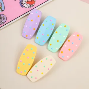 Macaron color duckbill hair clips with cute polka dots, sweet hair accessories for daily style.