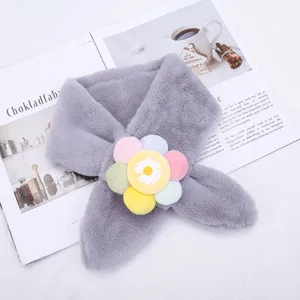 Sciarpa peluche bambini inverno carino fiore colorato grigio eco pelliccia caldo collo accogliente