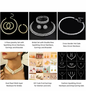 Nahaufnahme von funkelnden Strass-Halsketten und elegantem Perlenschmuck für Damen stilvoll.