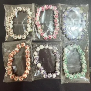 Ceramic beaded bracelet set, traditional Chinese floral pattern DIY bracelet for women.