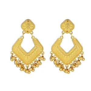 Vintage gold-plated filigree dangle earrings with delicate bead fringe boho jewelry.