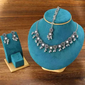 Bohemian ethnic silver jewelry set with necklace earrings for women fashion party gift style