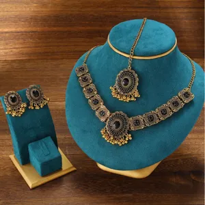 Vintage ethnic Indian rhinestone necklace earrings set for women party jewelry gift chic