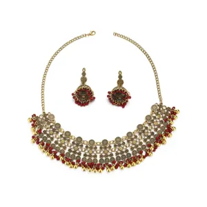 Bohemian ethnic alloy necklace and jhumka earrings set featuring vintage floral details.