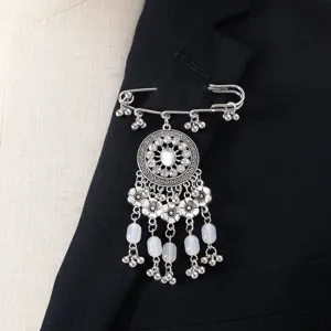 Spilla con nappa argento stile etnico vintage per donna, elegante gioiello spilla da risvolto.