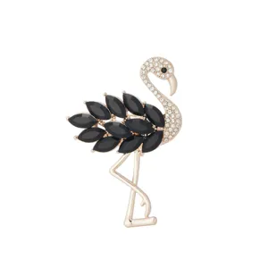 Flamingo brooch crystal rhinestone and black stone close-up accessory elegant design