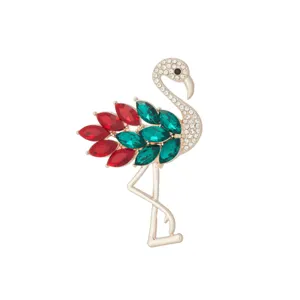 Rhinestone flamingo brooch detail showcasing exquisite crystal inlay and gold-toned finish.