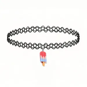 Cute ice pop pendant black tattoo choker necklace, perfect sweet and cool style jewelry.