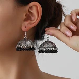 Vintage Silver Jhumka Earrings Ethnic Palace Lantern Tassel Drop Earrings for Women Fashion