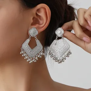 Vintage Geometric Alloy Rhinestone Tassel Dangle Earrings For Women Long Drop Earrings Fashion Jewelry Gift