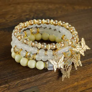Bohemian Multi-Layer Butterfly Beaded Bracelet Alloy Crystal Fashion Jewelry Elegant Wrist Chain Gift For Women