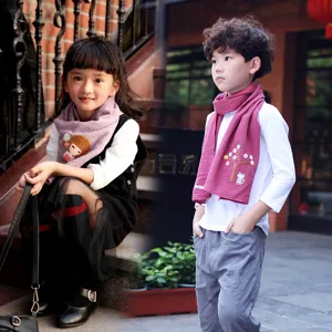Kids Adults Cotton Linen Scarf Cute Cartoon Printed Soft Warm Winter Neck Scarf Daily Casual Fashion Scarf