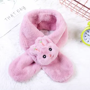 Kids winter plush scarf cute pink rabbit design soft warm neck warmer for boys and girls