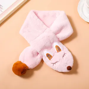 Kids pink plush scarf winter warm cute cartoon animal neck warmer soft comfortable toddler wrap