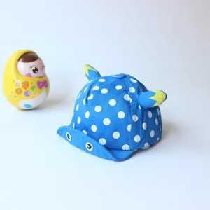 Baby blue polka dot sun hat with cute yellow horns soft brim infant casual visor cap