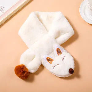 Kids plush winter warm scarf cute animal design soft comfortable plush neck warmer white