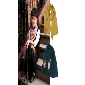 Children soft cotton linen scarf detail showing cute cartoon pattern autumn winter kids neck warmer