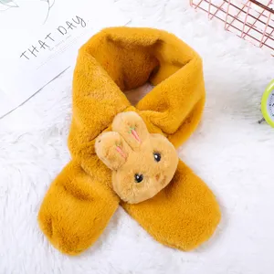 Cute winter plush scarf detail, soft yellow rabbit neck warmer for kids, warm and cozy.