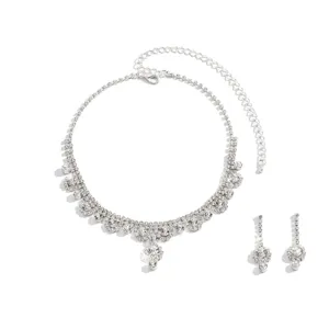 Rhinestone crystal choker necklace and drop earrings set for women evening party jewelry.