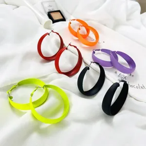 Colorful matte finish large hoop earrings set, simple geometric round metal earrings for women.