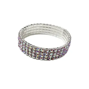 Elegantes mehrreihiges Strass-Elastikarmband für Damen, glänzendes Kristall-Armband Hauptansicht.
