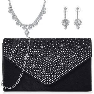 Luxury Alloy Rhinestone Evening Bag And Matching Necklace Earrings Set For Women Fashion Banquet Clutch Purse