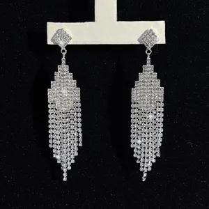 Elegante Strass lange Quaste Ohrringe, glitzernde Kristall geometrische Design Schmuck